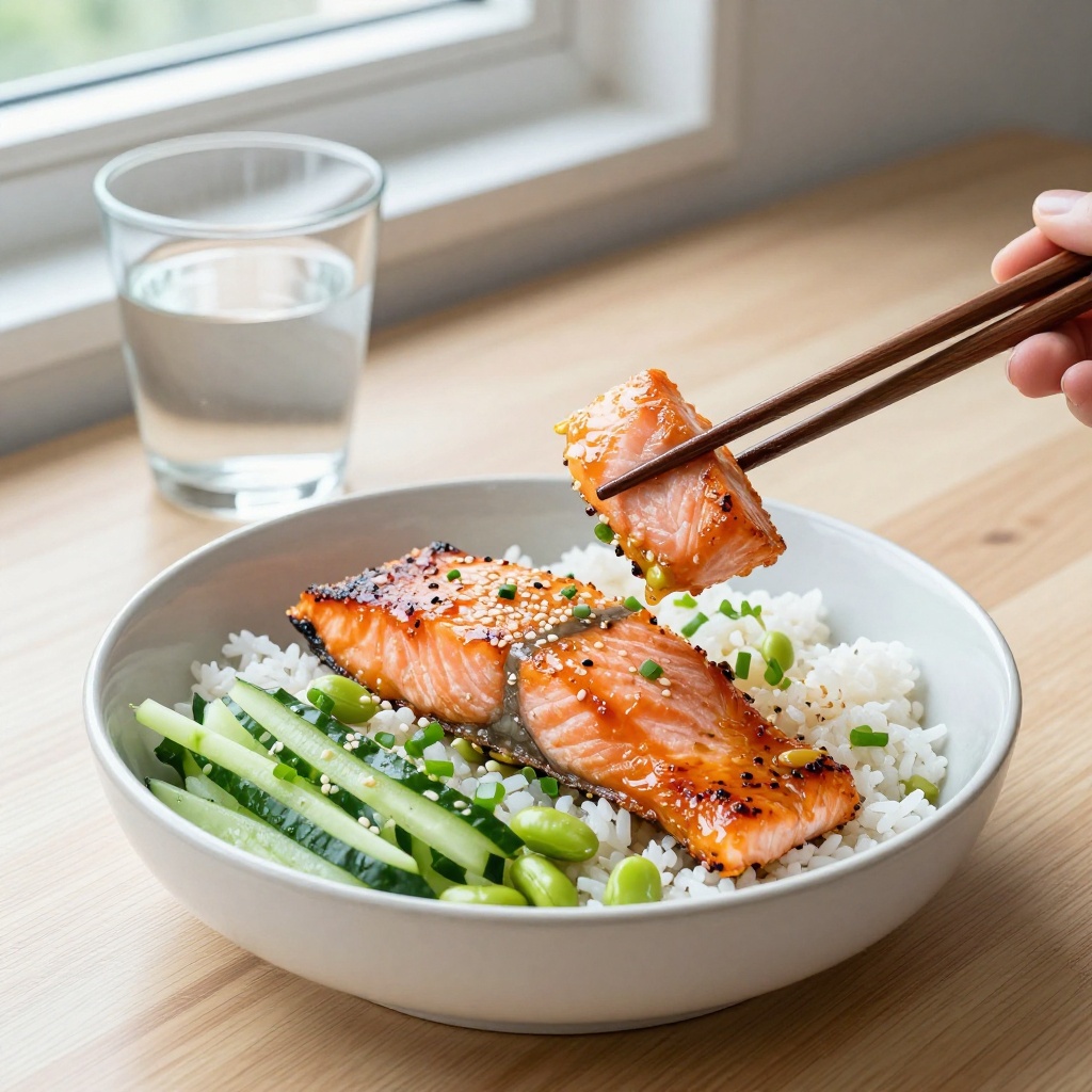 Salmon cucumber rice bowl